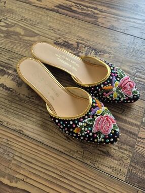 Vintage Chinese Beaded Sequin Slipper Mules Size 7